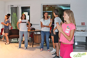 A karaoke night at the 2019 'Health Glows Weekend' in Koviljaca Spa, Serbia. At the 'Health Glows Weekend', guests learn in theory and practice how to eat a raw vegan diet, exercise daily and maintain a high level of health long-term through a healthy lifestyle.