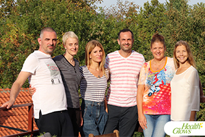A group photo of the participants and organisers at the 'Health Glows Culinary Weekend', 2nd - 4th October 2020 in Golubac, Serbia. At the 'Health Glows Weekend', guests learn in theory and practice how to eat a raw vegan diet, exercise daily and maintain a high level of health long-term through a healthy lifestyle.