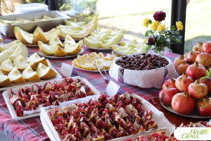 A raw vegan breakfast at the 'Adriatic Fruit Festival', October 2022 in Ulcinj, Montenegro. At the 'Serbian Fruit Festival', guests learn in theory and practice how to eat a raw vegan diet, exercise daily and maintain a high level of health long-term through a healthy lifestyle.