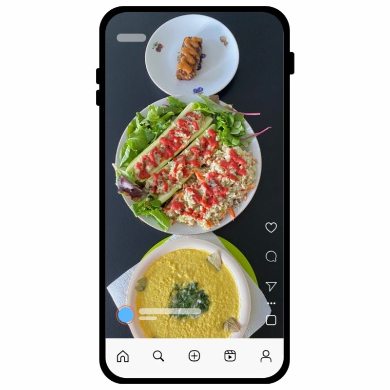 Image of food from the Raw Vegan Dinner Culinary Class on a phone screen.