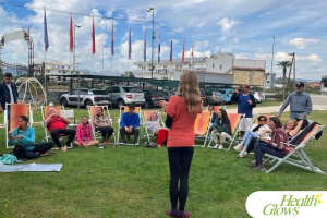 Marina from 'Health Glows', the organiser of the 'Adriatic Fruit Festival', October 2022 in Ulcinj, Montenegro, giving a welcome speech. At the 'Serbian Fruit Festival', guests learn in theory and practice how to eat a raw vegan diet, exercise daily and maintain a high level of health long-term through a healthy lifestyle.