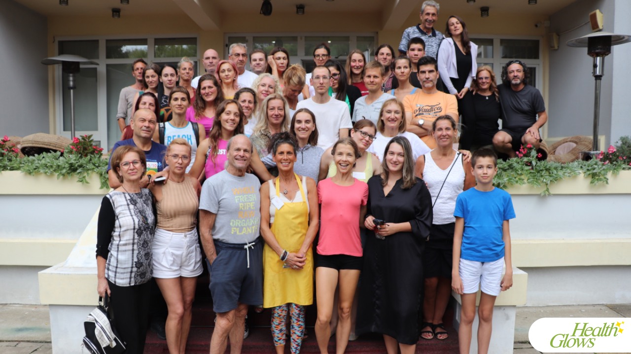 A group photo of the participants and organisers of the 'Serbian Fruit Festival' 2023. This picture shows happy people who enjoyed the 4-day event of a raw vegan diet, fitness and health education!