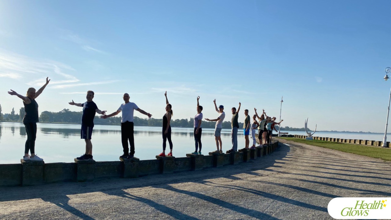 Participants of the 'Serbian Fruit Festival' enjoy a morning fitness class by the beautiful Lake Palic in Serbia. 'Serbian Fruit Festival' - a 4-day event at which you get the opportunity to eat a raw vegan diet, exercise and get professional education on a raw diet and natural health.