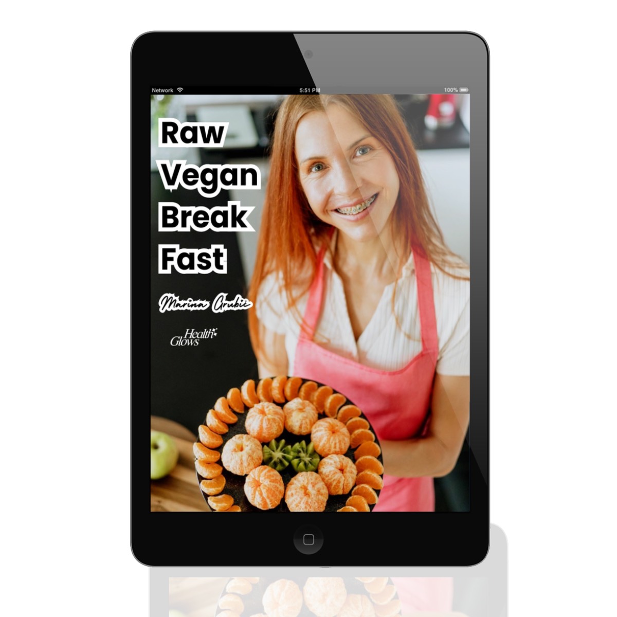 "Raw Vegan Breakfast" e-book cover on iPad.
